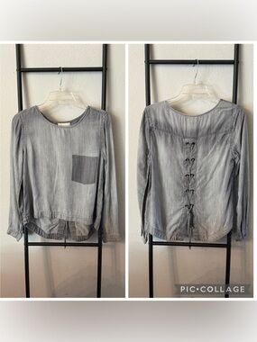 Anthropologie Cloth and Stone Tencel Long Sleeve Lace Back Top Size XS